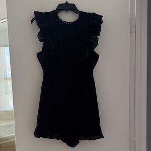 Aqua Black Lace Ruffle Romper